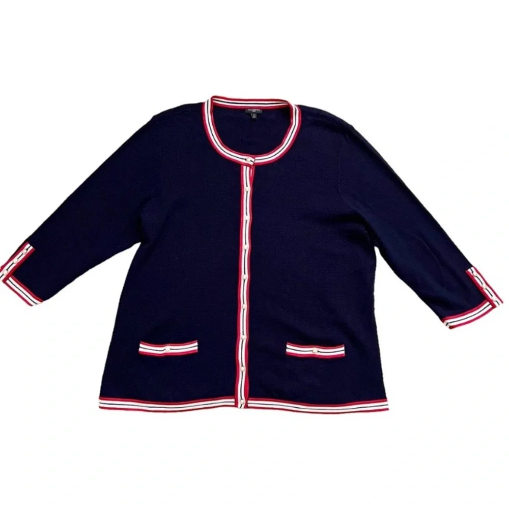 Talbots Navy Blue Cardigan Sweater Textured Preppy Knit career casual 1X 14 16 - Picture 7 of 16